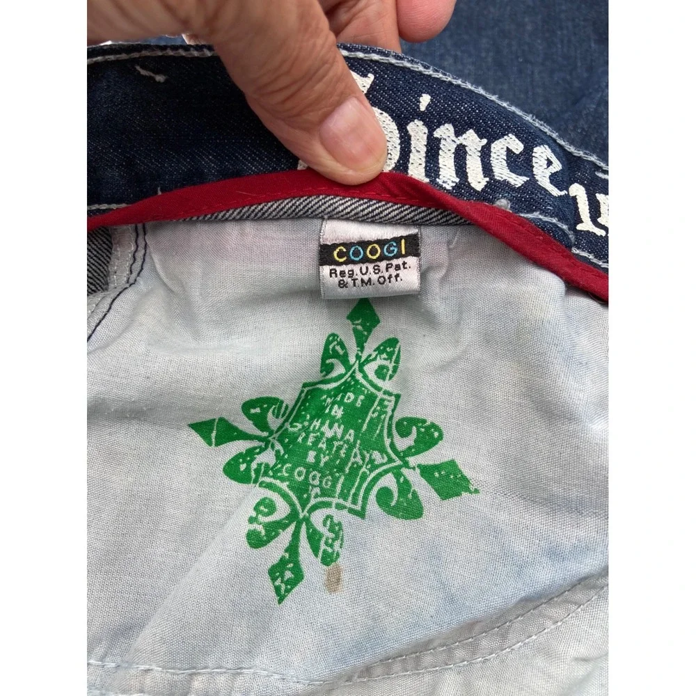 Coogi Jean Shorts Blue Baggy Denim Embroidered Y2K Hip Hop W36 Streetwear